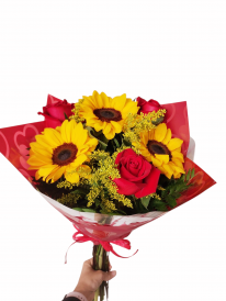 Buquê rosas&girassóis