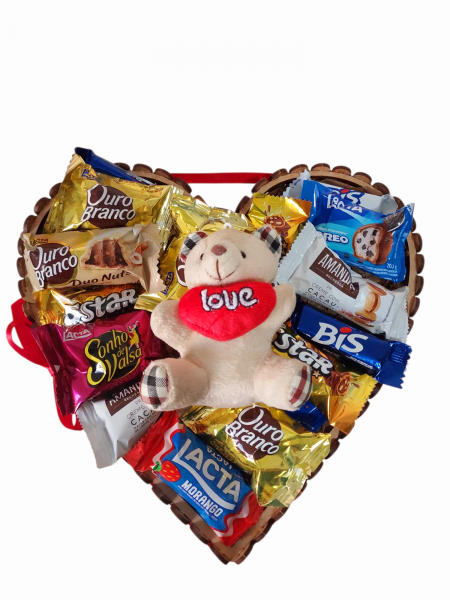 Cesta coração de chocolate